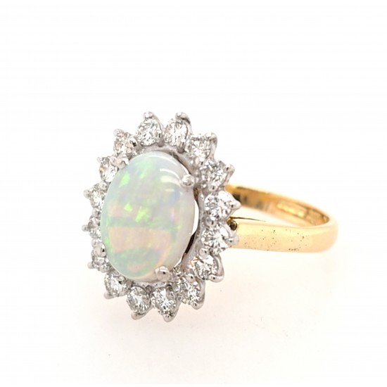 Pre Owned 18ct Opal and Diamond Cluster Ring ZX303